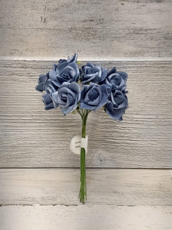 6&quot; Mini Foam Rose Bundle x12 w/1.25&quot; Head Dark Blue