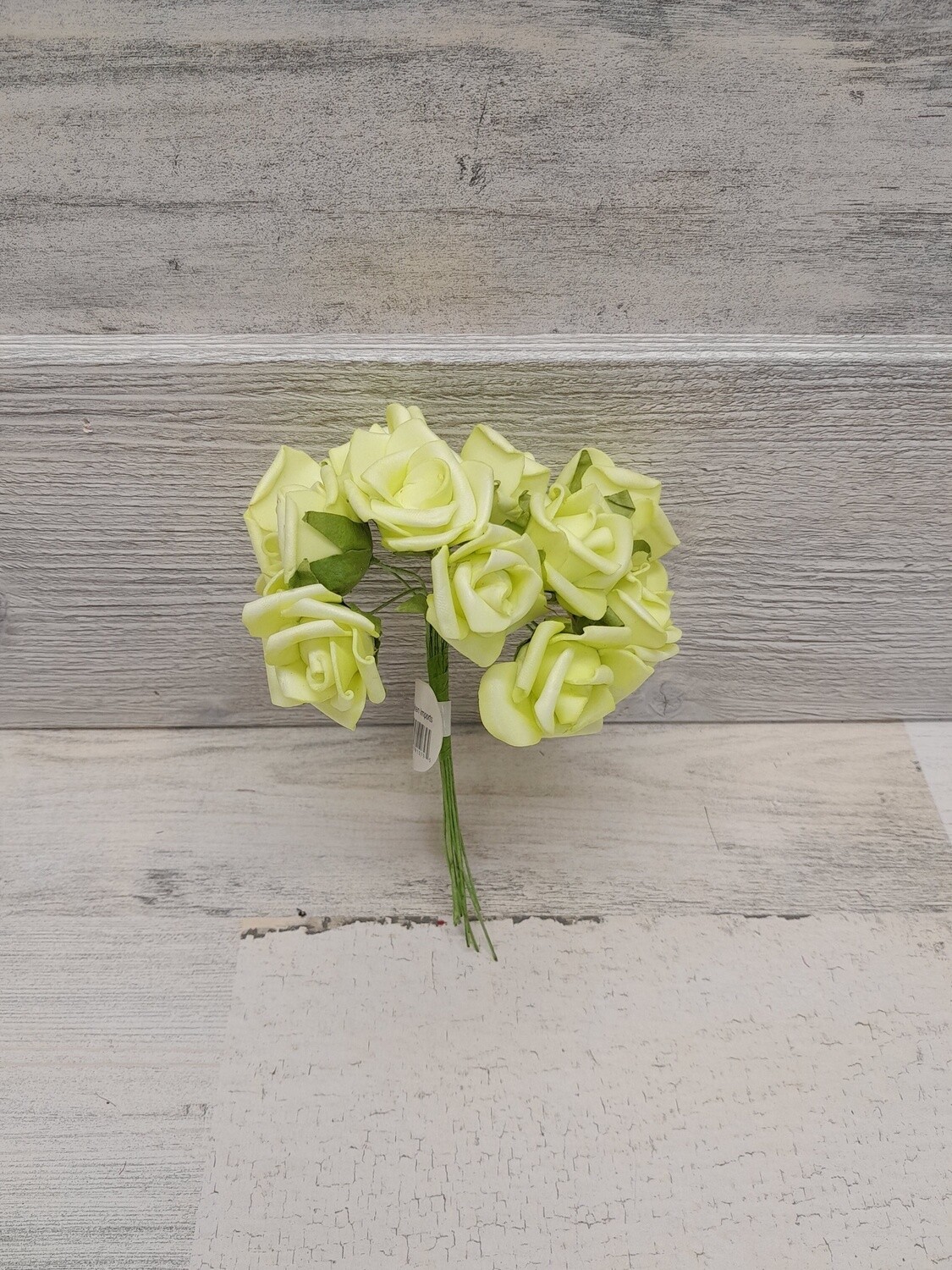 6&quot; Mini Foam Rose Bundle x12 w/1.25&quot; Head Green