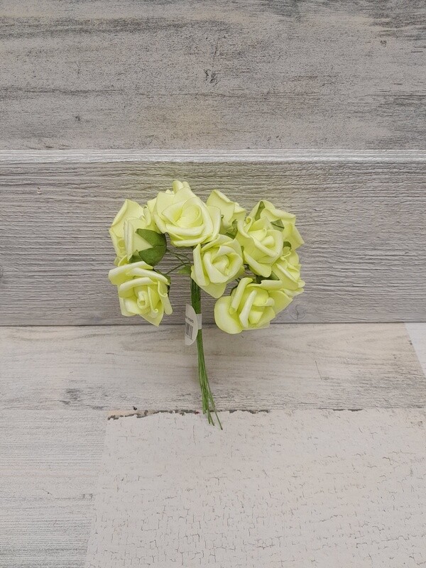 6&quot; Mini Foam Rose Bundle x12 w/1.25&quot; Head Green