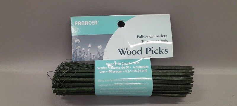 60pc 6&quot; Wood Picks Green