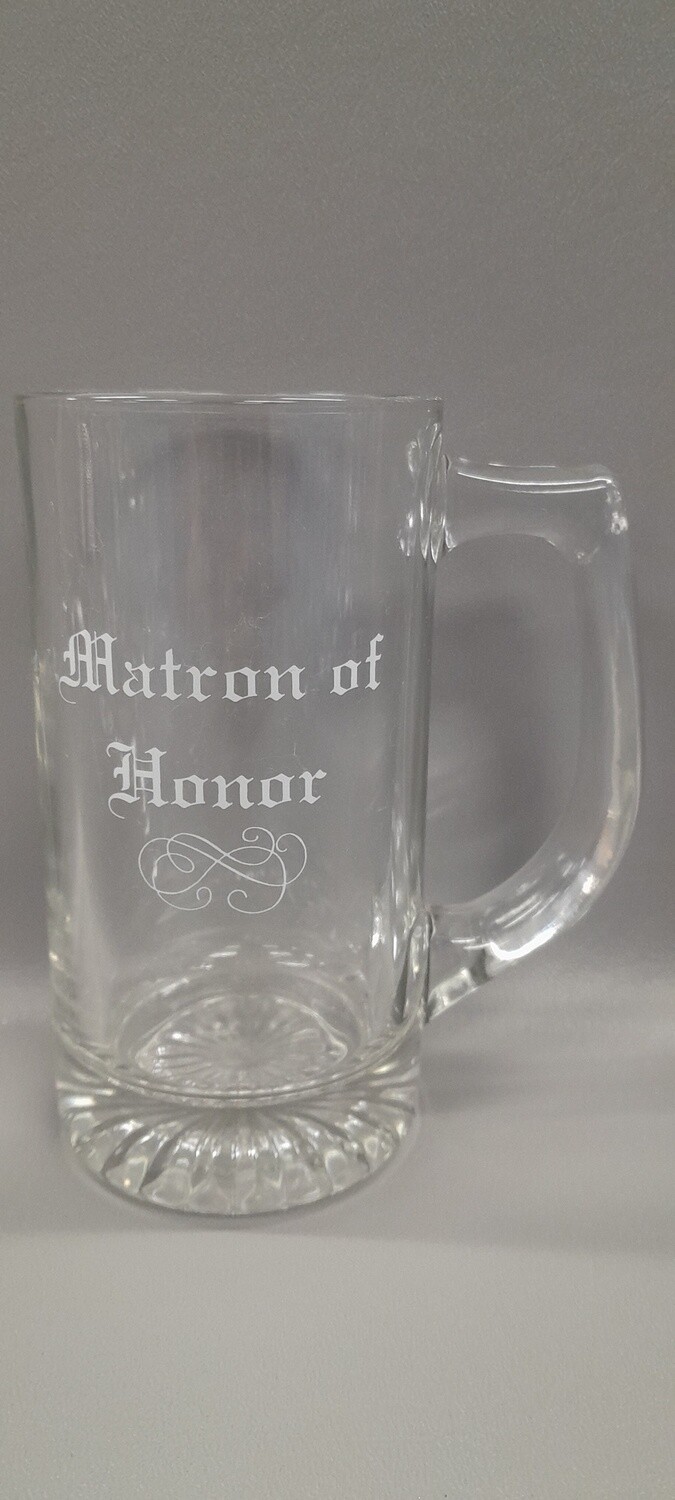 Beer Stein Matron Of Honor Clear/White (Glass)