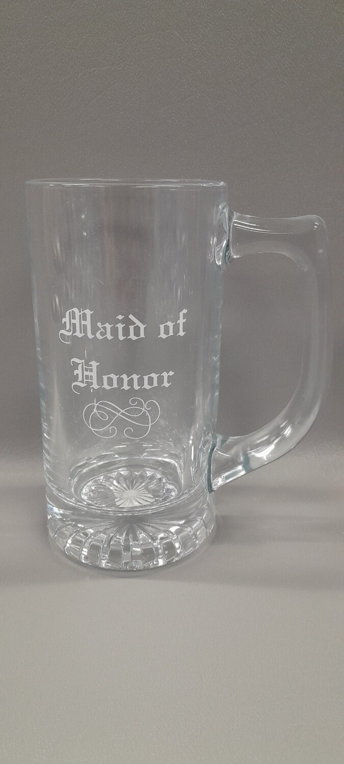 Beer Stein Maid Of Honor Clear/White (Glass)