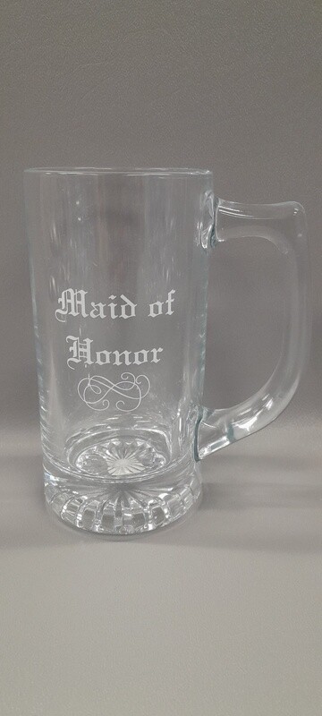 Beer Stein Maid Of Honor Clear/White (Glass)