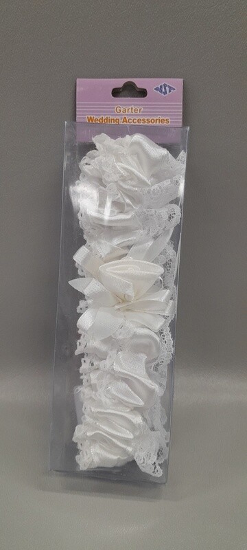 Satin/Lace Garter w/Bow/Rose  White