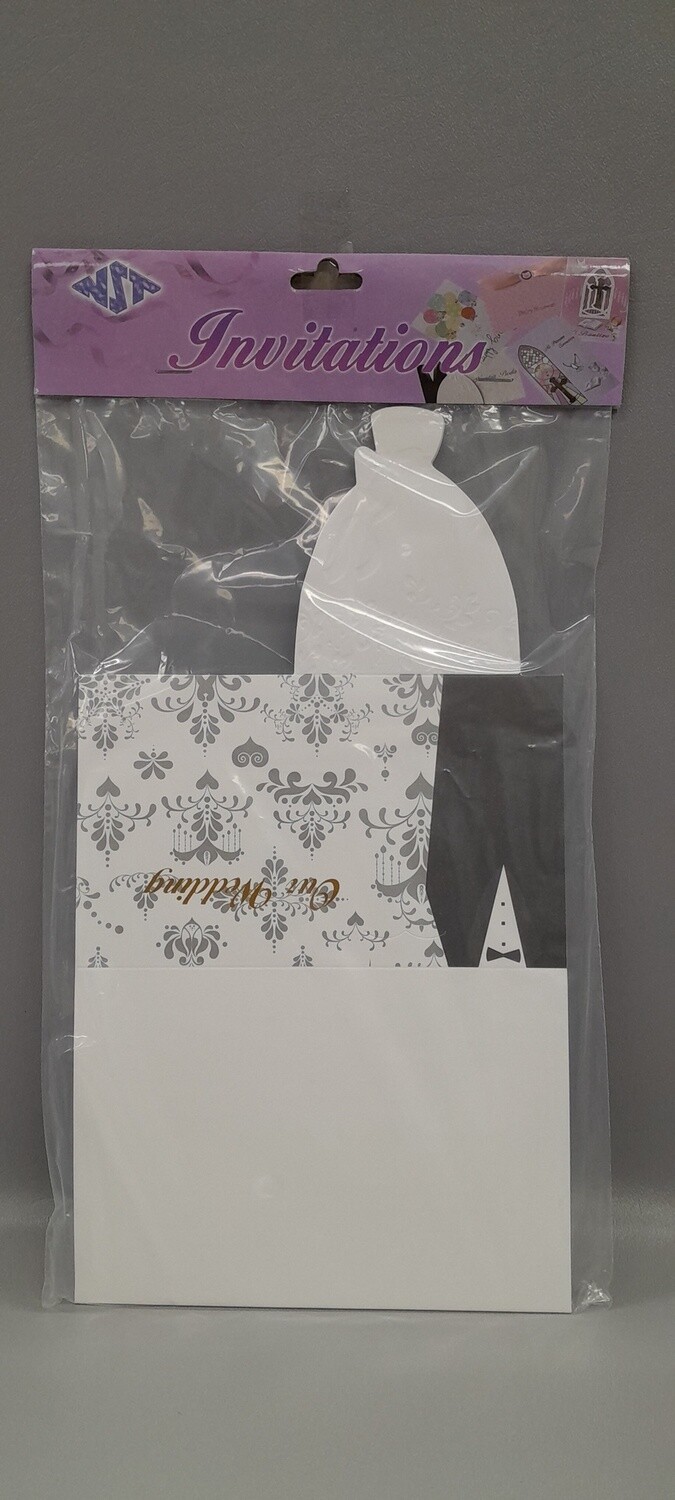 10pc 6.5&quot;x4.5&quot; Wedding Invitations Black/White/Gold