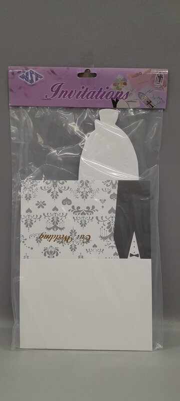 10pc 6.5&quot;x4.5&quot; Wedding Invitations Black/White/Gold