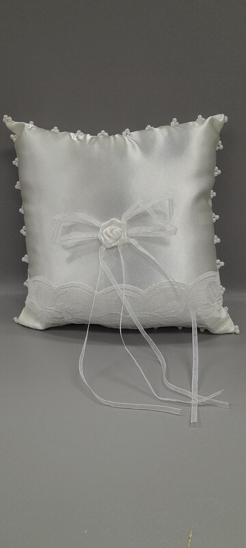 7&quot; Ring Pillow w/Lace/Pearls/Rose Ivory