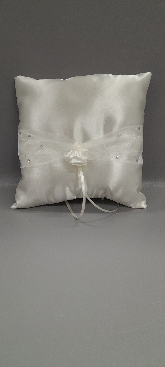 7&quot; Ring Pillow w/Rhinestones Ivory