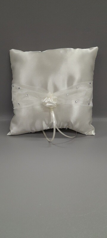 7&quot; Ring Pillow w/Rhinestones Ivory
