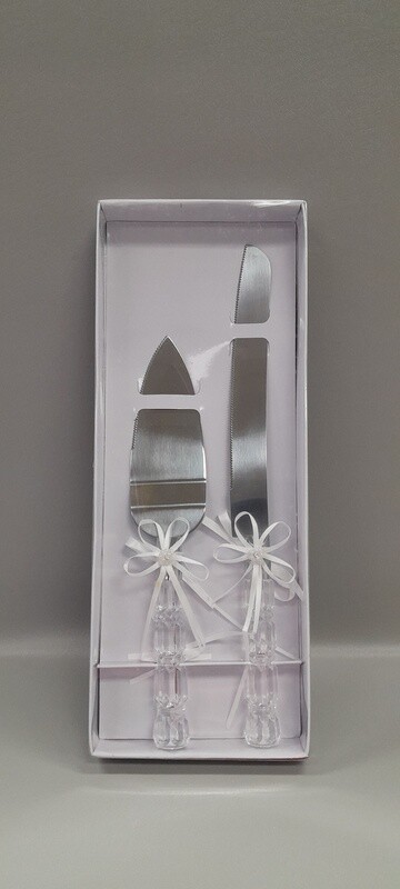 Cake Knife &amp; Server Set Pearls/Bow Crystal/White