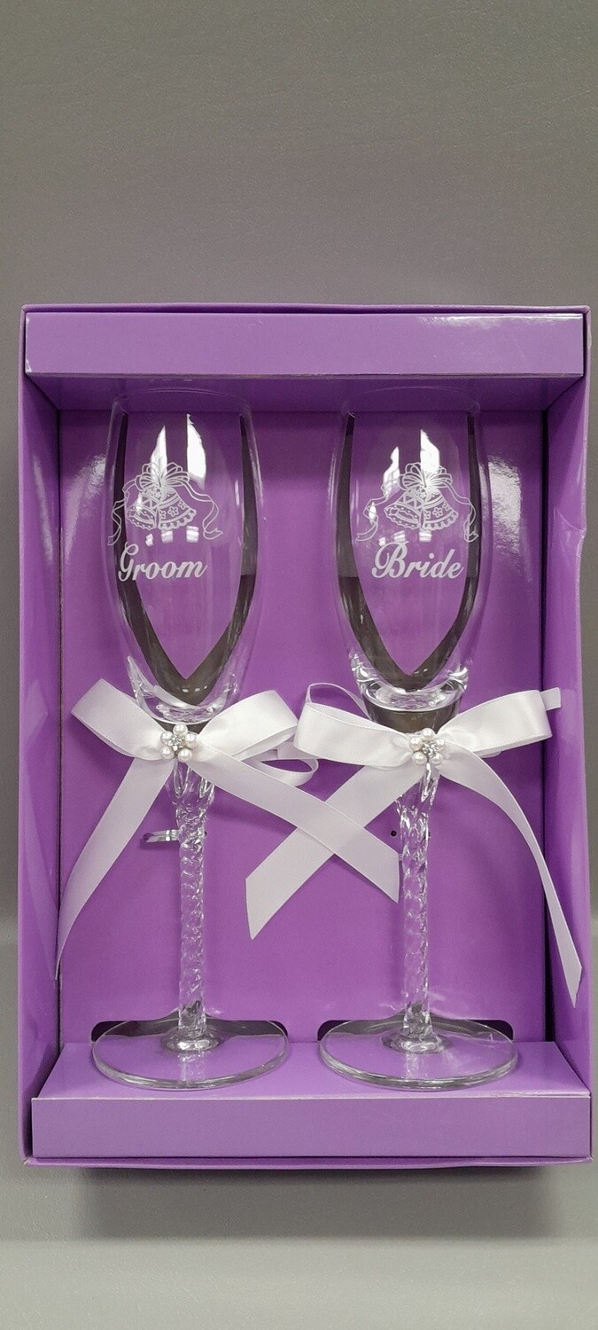 Champagne Flute Set w/Pearls  White
