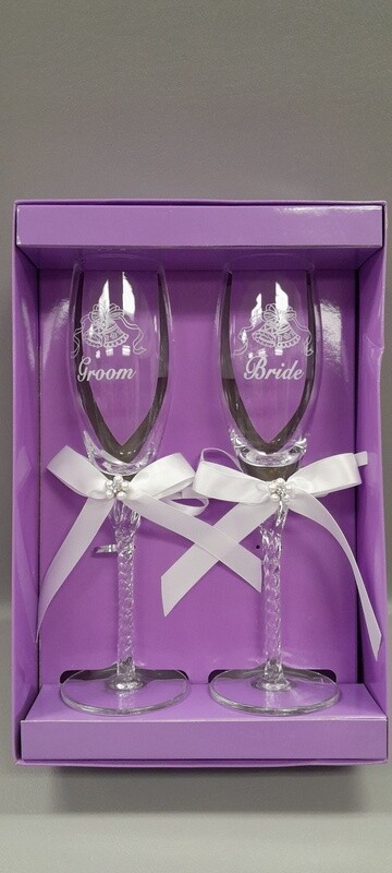 Champagne Flute Set w/Pearls  White