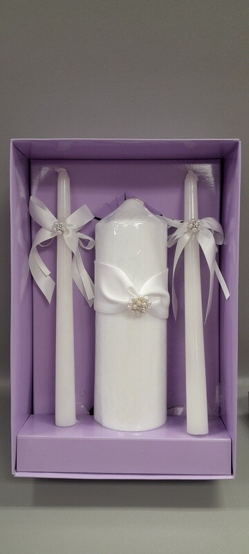 Unity Candle Set w/Pearls White