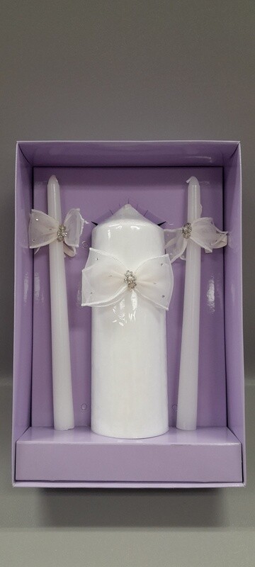 Unity Candle Set w/Pearls/Rhinestones Ivory