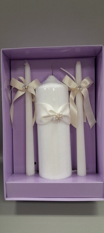 Unity Candle Set w/Pearls Ivory