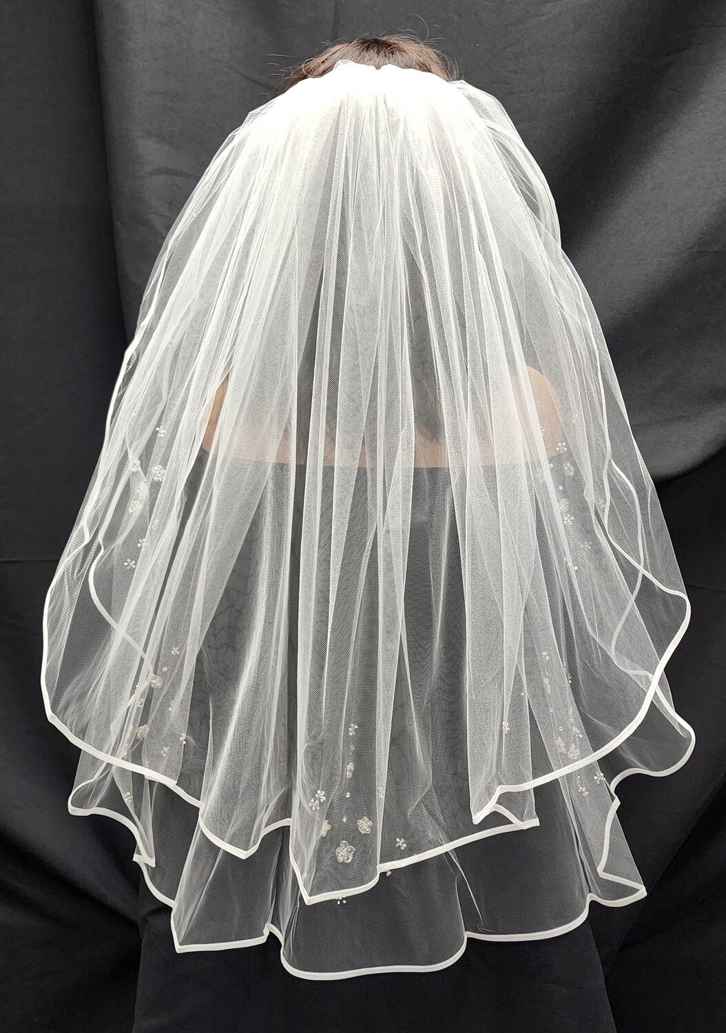 1pc Veil With Ribbon Edge/Rhinestones Ivory