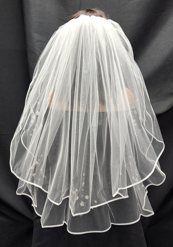 1pc Veil With Ribbon Edge/Rhinestones Ivory