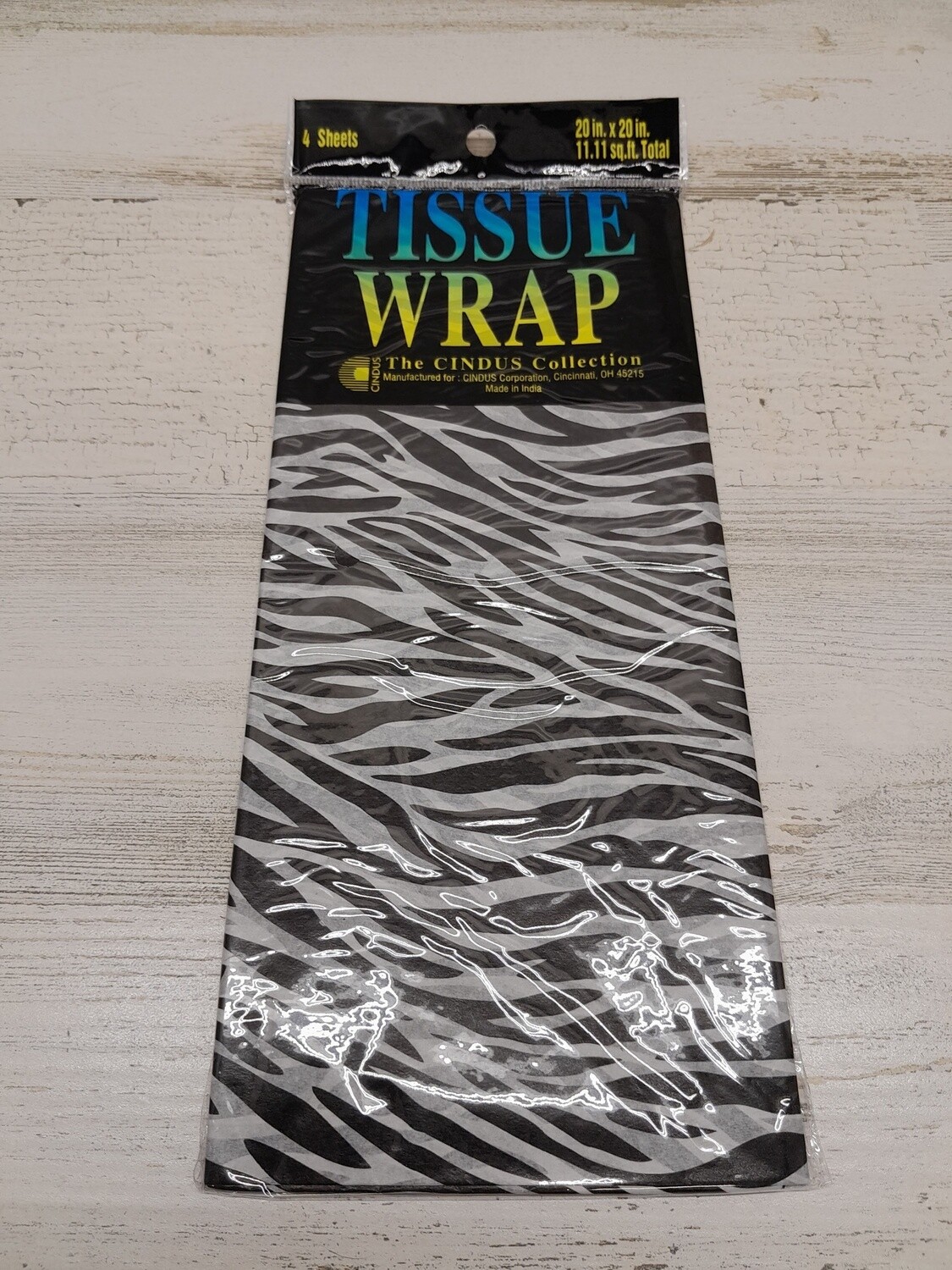 4pc 20&quot;x20&quot; Tissue Paper Zebra Print