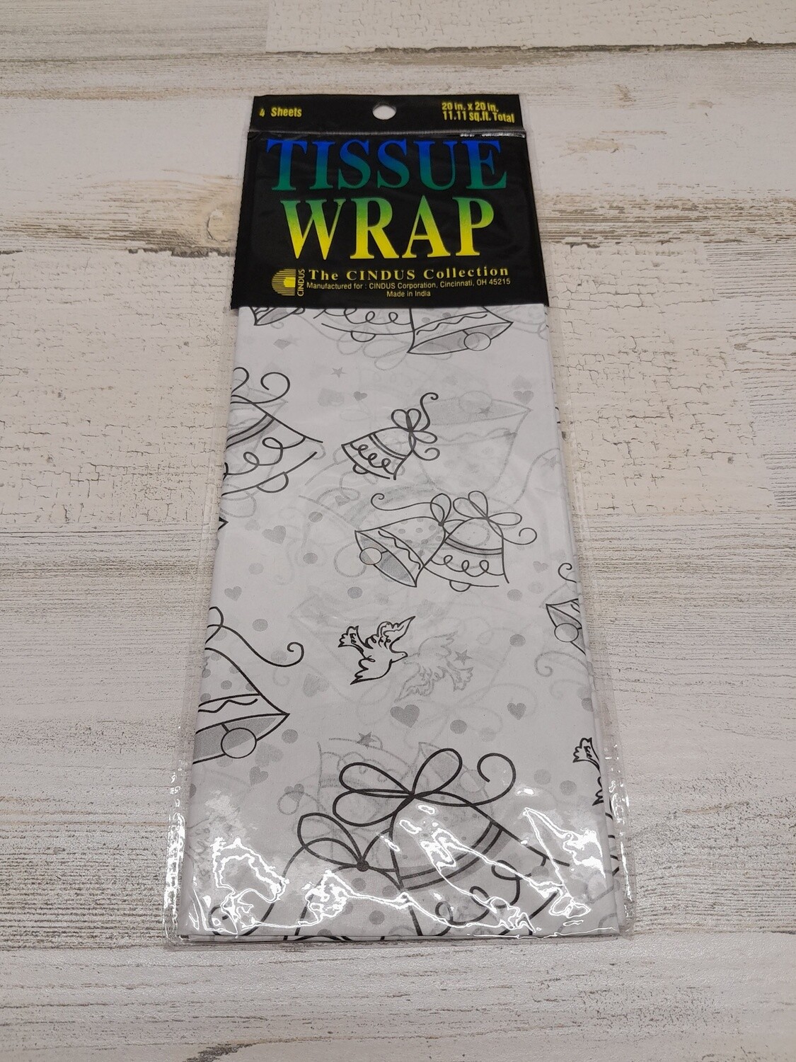 4pc 20"x20" Tissue Paper Wedding Bells White/Silver
