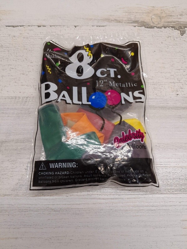 8pc 12&quot; Balloons Metallic Assorted