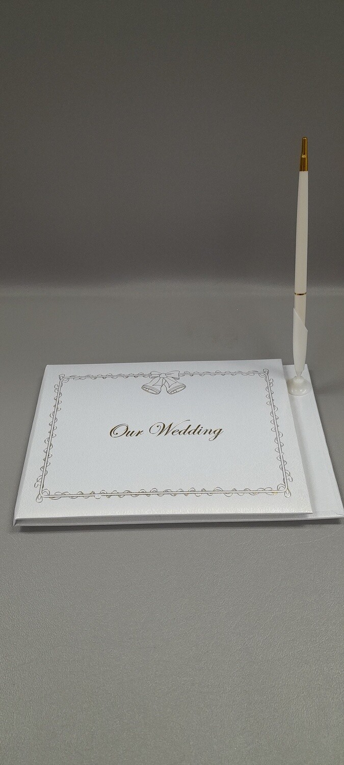 8&quot;x6&quot; Our Wedding Guest Book w/Pen White/Gold