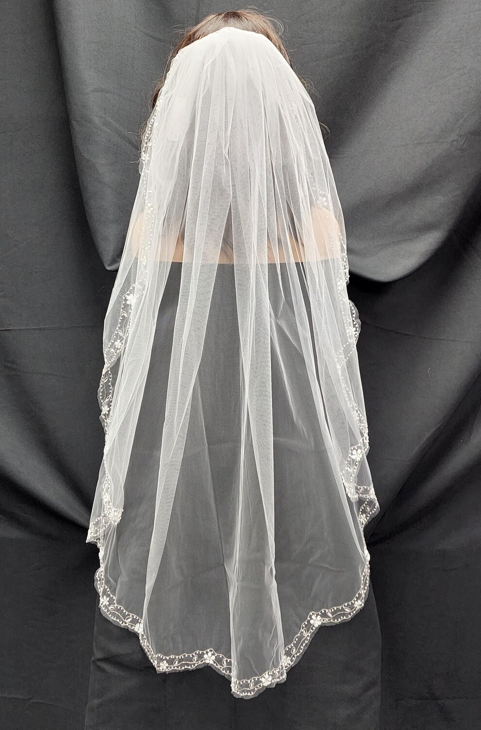 1pc 40&quot;x71&quot; White Veil w/Beads