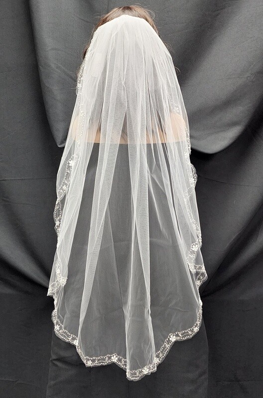 1pc 40&quot;x71&quot; White Veil w/Beads