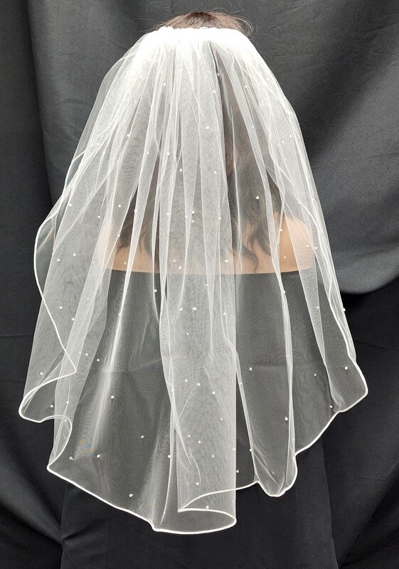 1pc  White Veil w/Pearls/Rhinestones