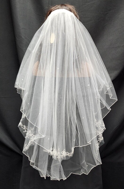 1pc White Veil w/Embroidery