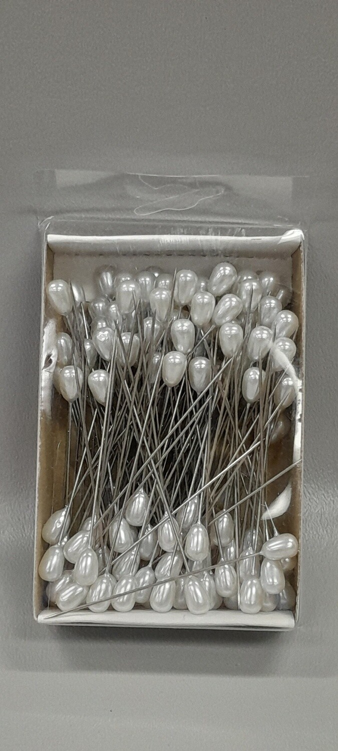 2.5&quot; 6mm x9mm Drop Pearl Corsage Pins White