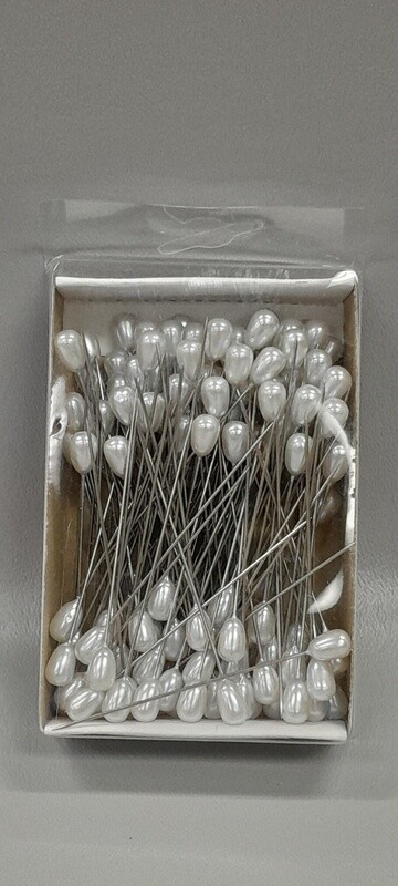2.5&quot; 6mm x9mm Drop Pearl Corsage Pins White