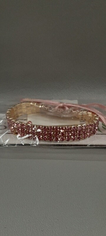 4 Row Rhinestone Wristlet w/Plastic Pad/Ribbon Rose Gold