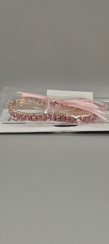 2 Row Rhinestone Wristlet w/Plastic Pad/Ribbon Rose Gold