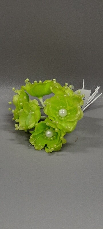 4&quot; Satin Pearl Flower Pick x6 w/1.5&quot; Head Apple Green