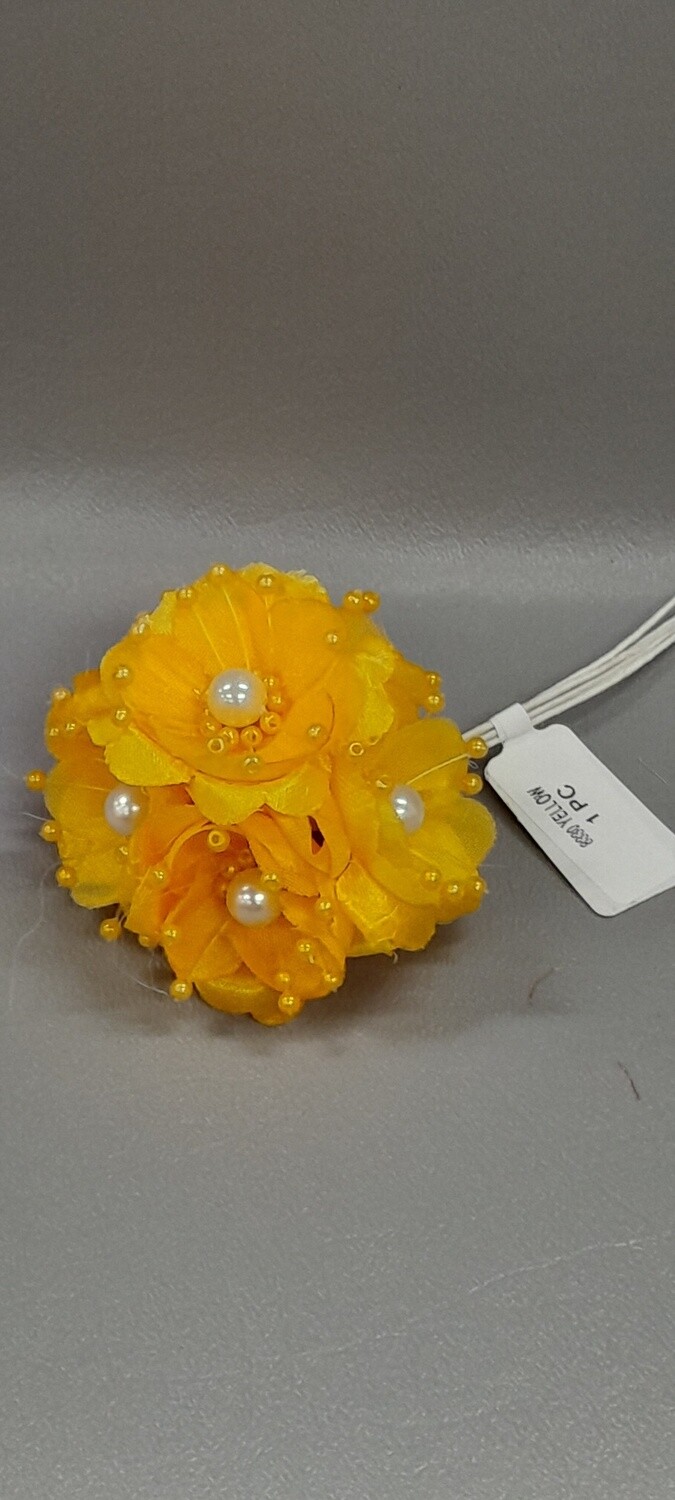 4&quot; Satin Pearl Flower Pick x6 w/1.5&quot; Head Yellow