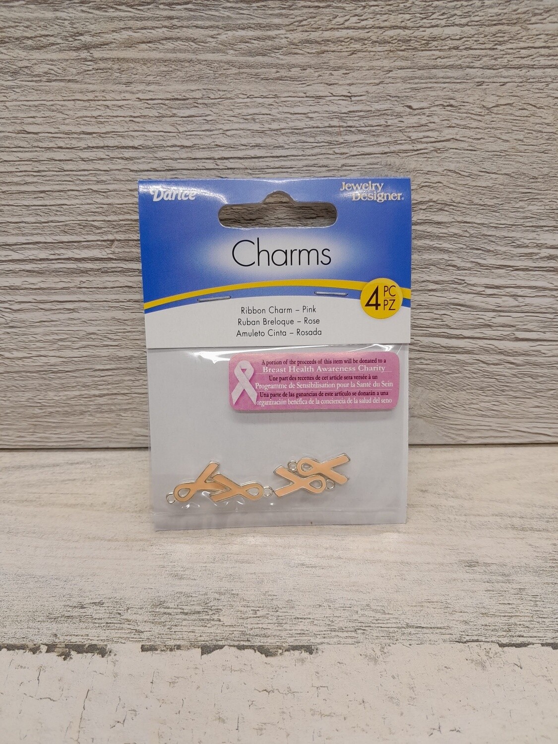 4pc Pink Ribbon Charms