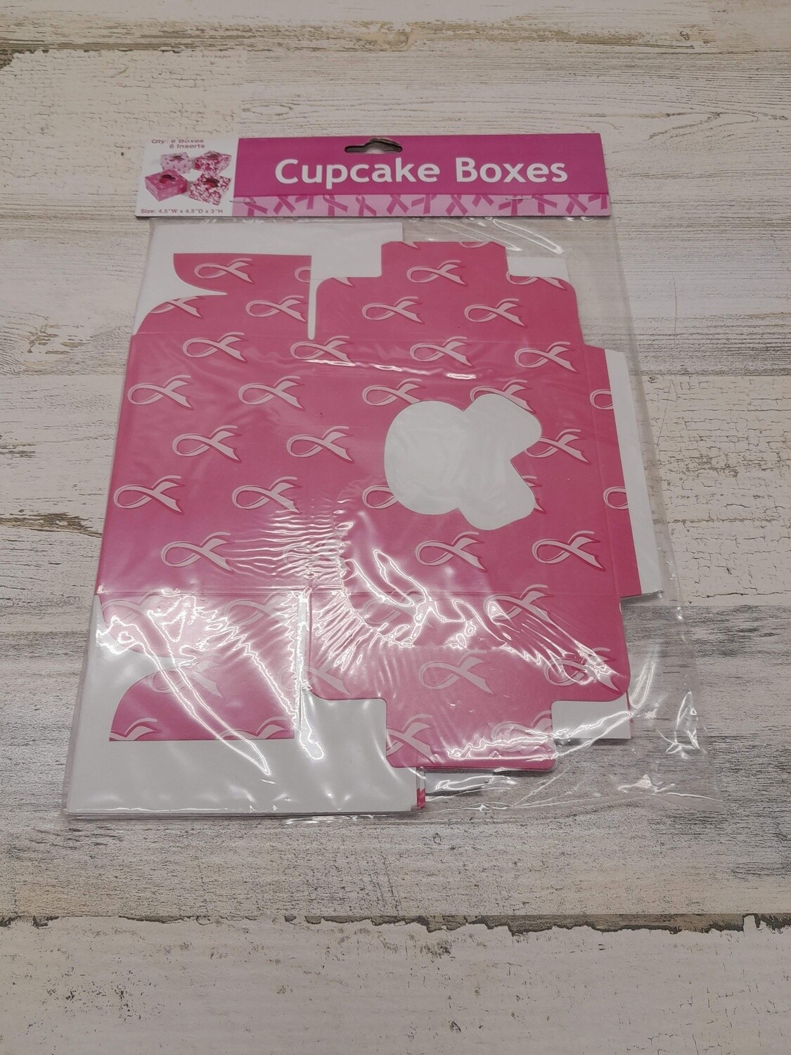 6pc 4.5"x4.5"x3" Pink Ribbon Cupcake Boxes