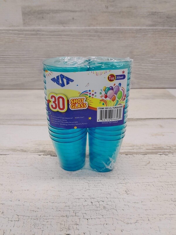 30pc 1oz Plastic Shot Glasses Clear/Turquoise