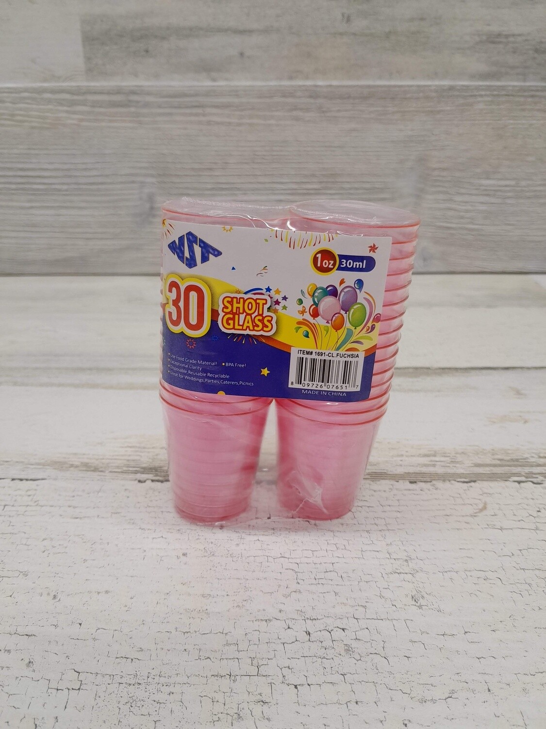 30pc 1oz Plastic Shot Glasses Clear/Fuchsia