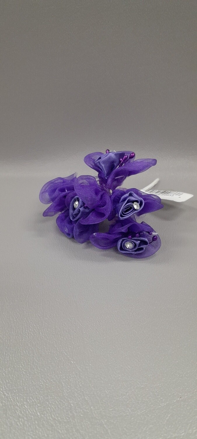 4&quot; Rhinestone Ribbon Flower Pick x6 w/1&quot; Head Purple