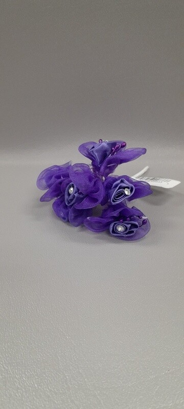 4&quot; Rhinestone Ribbon Flower Pick x6 w/1&quot; Head Purple