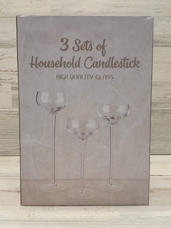 3pc 7.75&quot;, 9&quot; &amp; 10.25&quot; Curved Goblet Candle Holders (Glass)