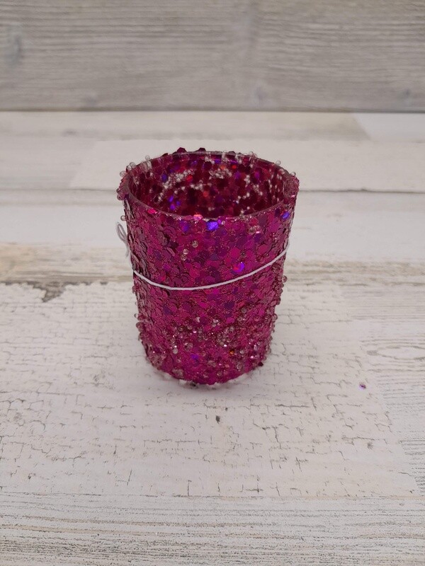 Glass Glitter Votive Holder Purple