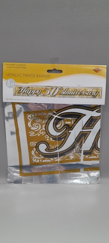 8&quot;x5&#39; Metallic Fringe 50th Anniversary Banner Gold