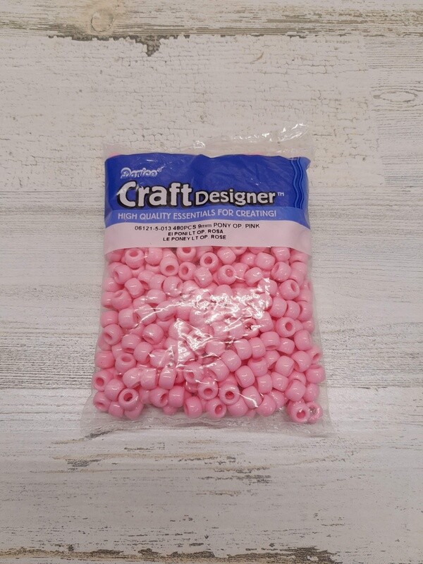 480pc 9mm Pony Beads Pink