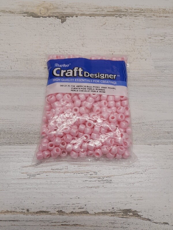 480pc 9mm Pony Beads Pink Pearl