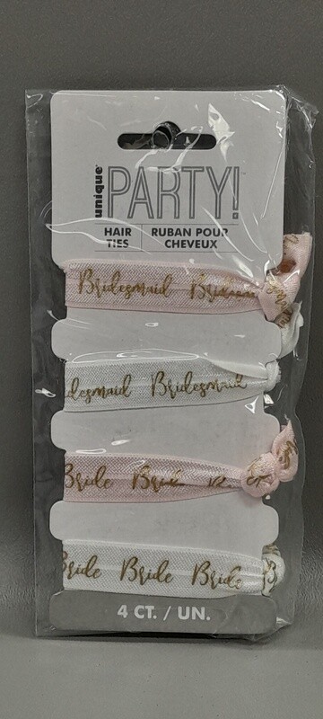 4pc Bride/Bridesmaid Hair Ties Pink/White