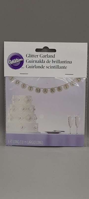 6&#39; Just Married Glitter Garland Silver