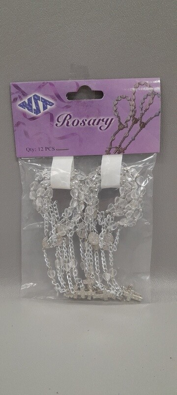12pc 5&quot; Rosary w/6mm Acrylic Heart Beads Clear