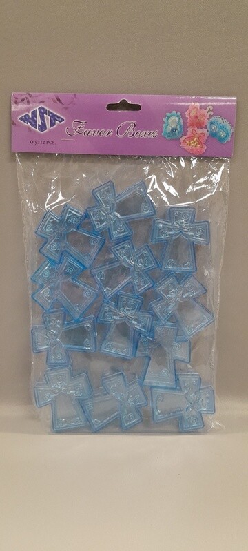 12pc 2.25&quot;x2.5&quot;x1&quot; Plastic Cross Favor Boxes Clear/Blue